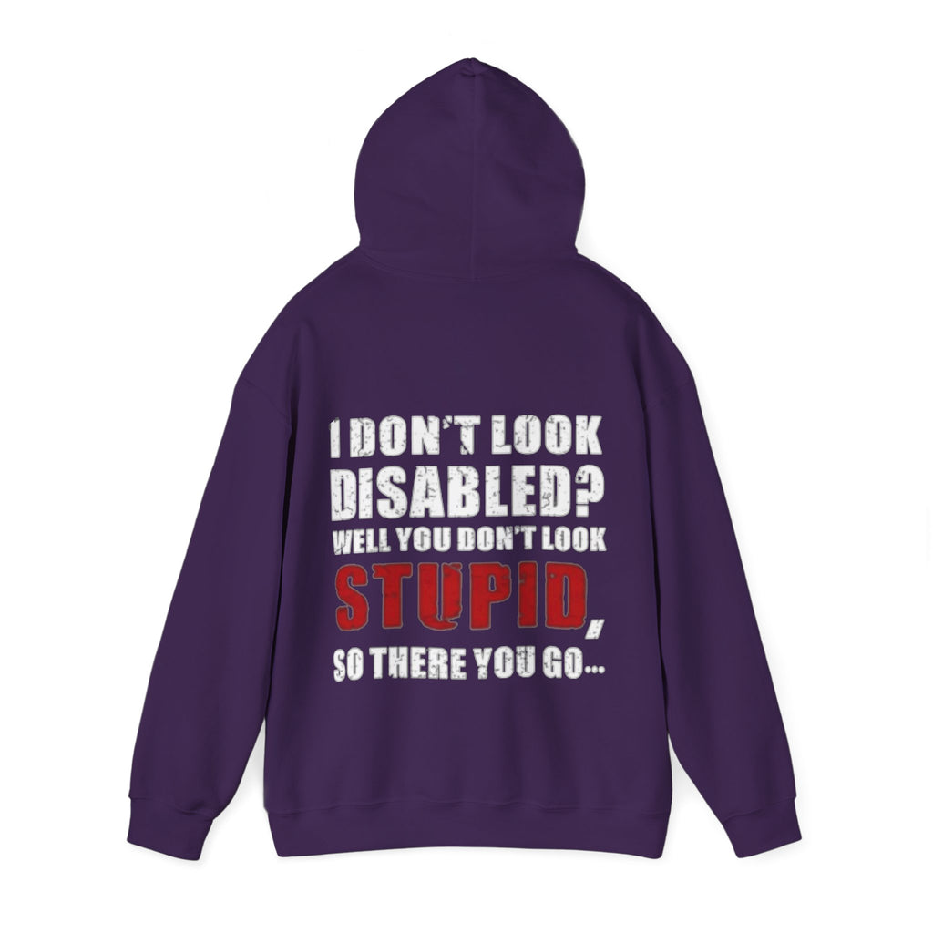 Adult Hoodie — “I Don’t Look Disabled? When You Don’t Look STUPID” Graphic Back Print