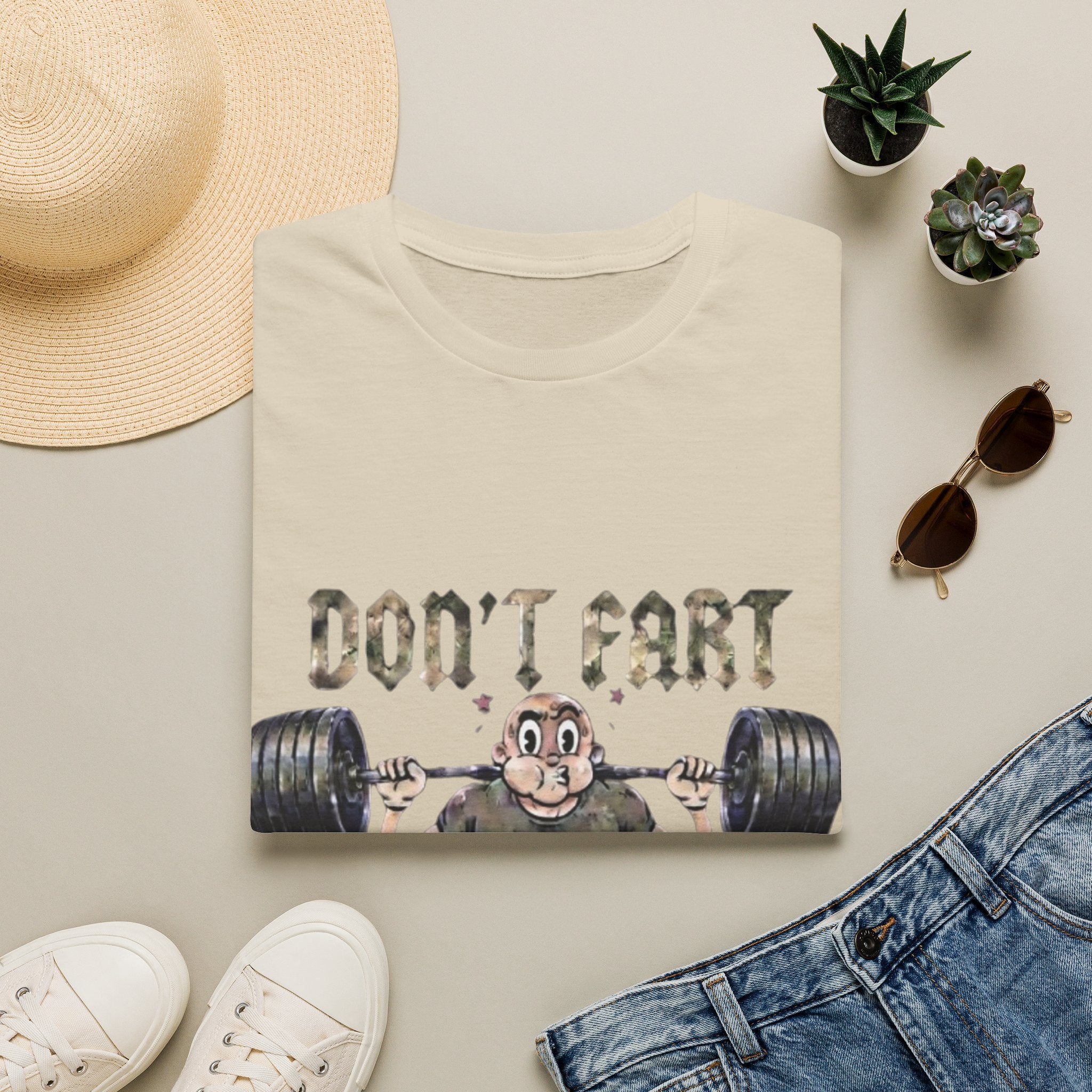 Don't Fart Weightlifting  Adult T‑Shirt — Funny Gym Workout Tee