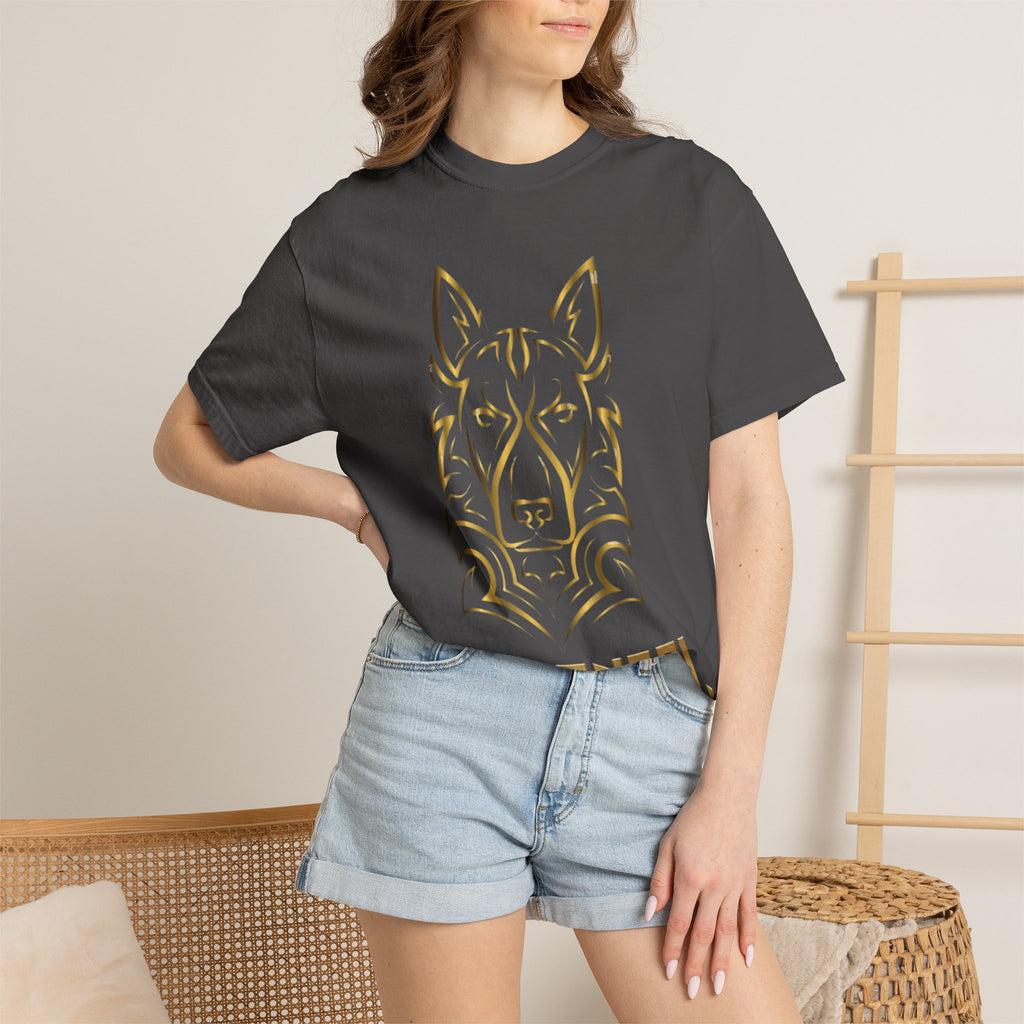 The Angel Wolf Adult T-Shirt — Gold Line Art Graphic Tee