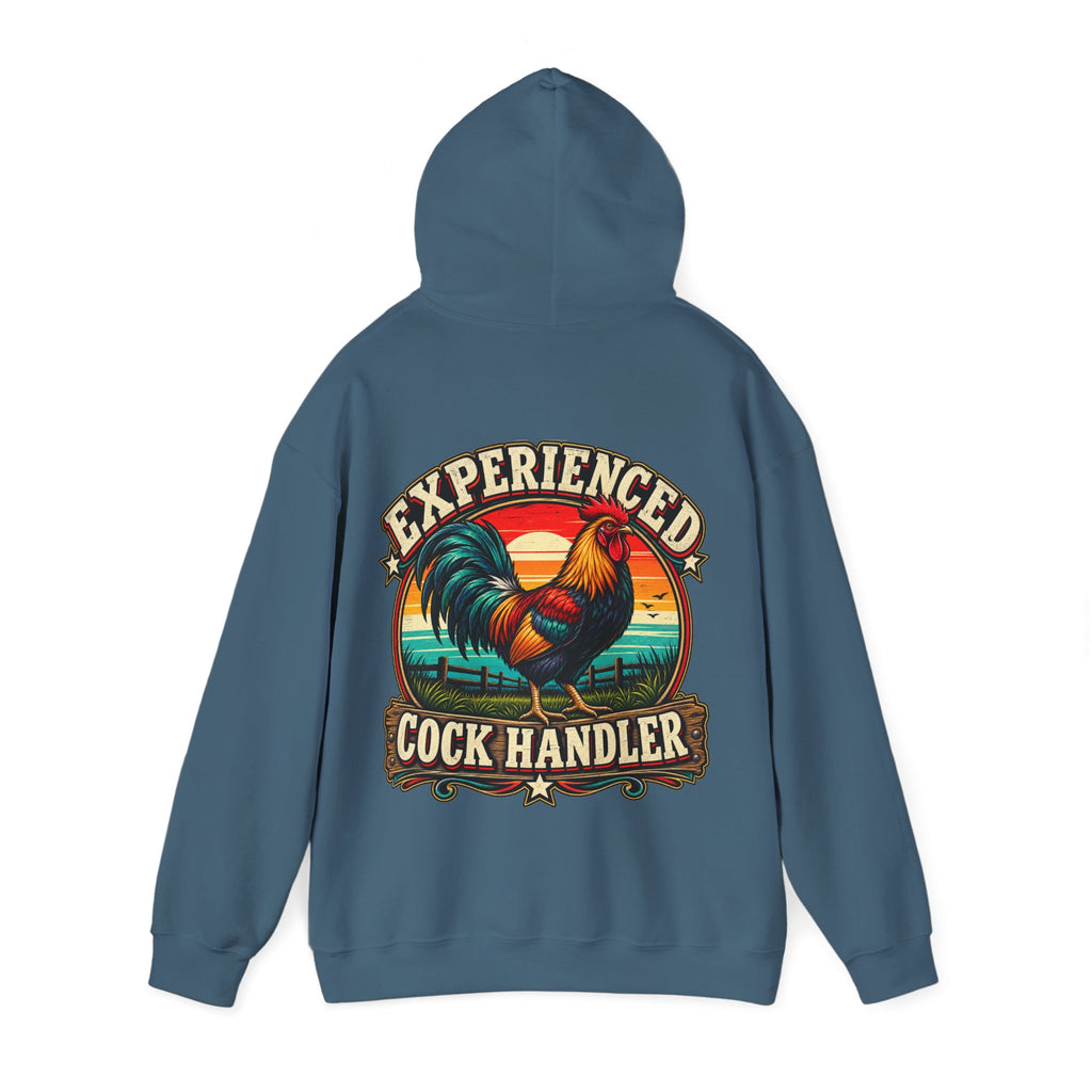Adult Hoodie — "Experienced Cock Handler" Vintage Rooster Farm Humor Pullover