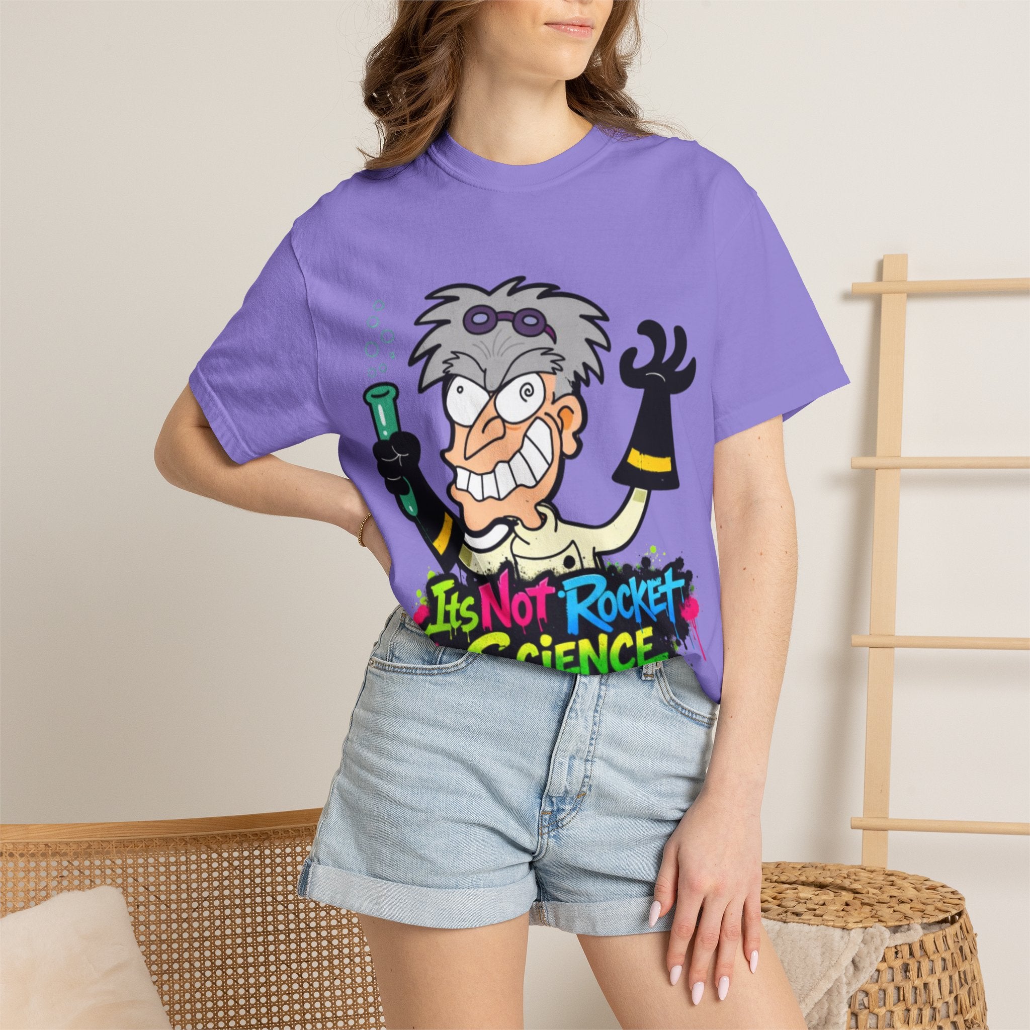 Science Cartoon  Adult T-Shirt — "It's Not Rocket Science" Lab Mad Scientist Tee