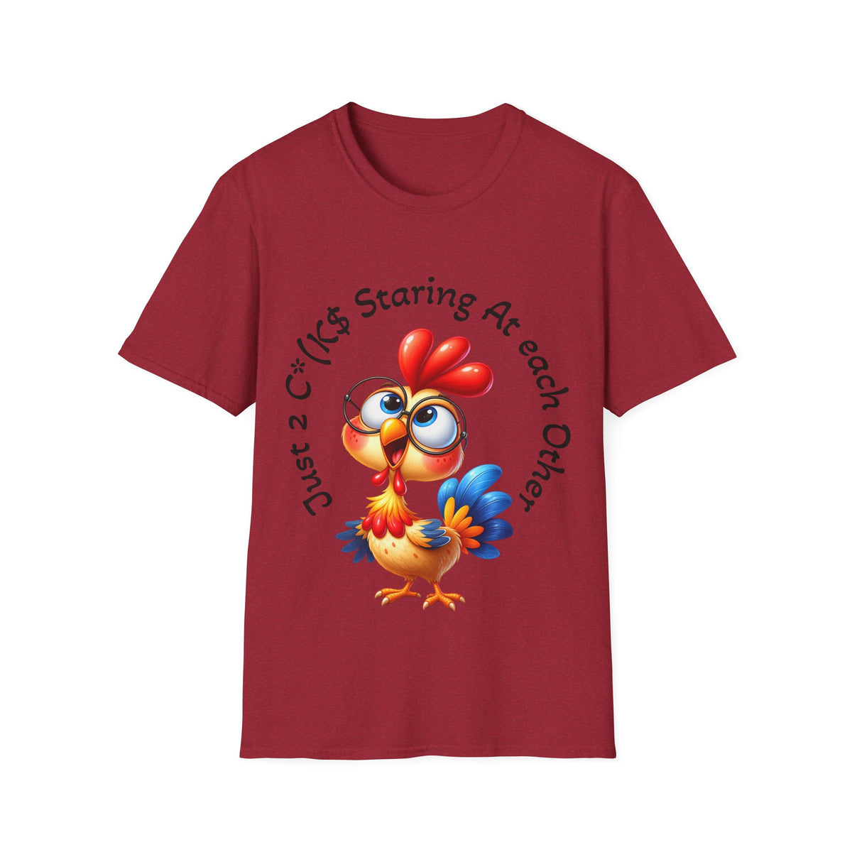 Chicken Cartoon Adult T-Shirt — "Staring At Each Other" Cute Funny Graphic Tee