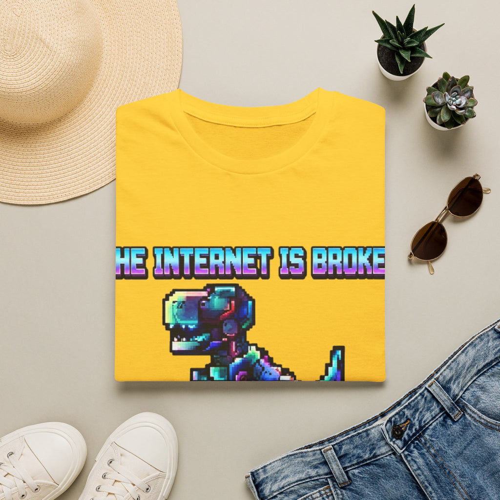 Internet Is Broke Adult  T-Shirt — Retro Pixel Dino "So Am I" Graphic Tee