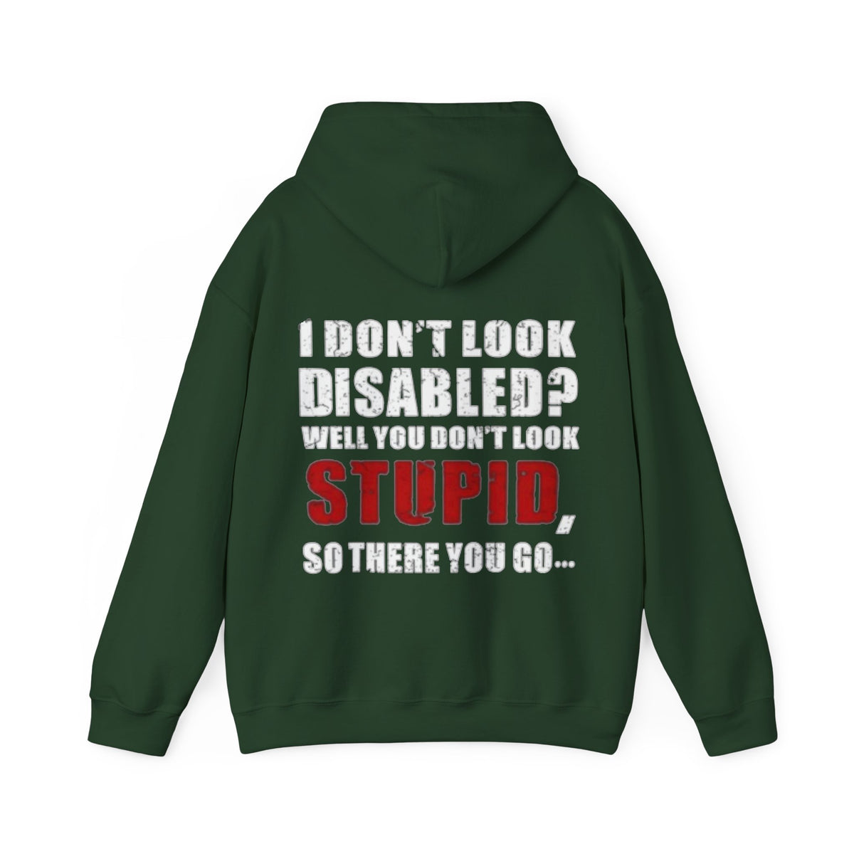 Adult Hoodie — “I Don’t Look Disabled? When You Don’t Look STUPID” Graphic Back Print