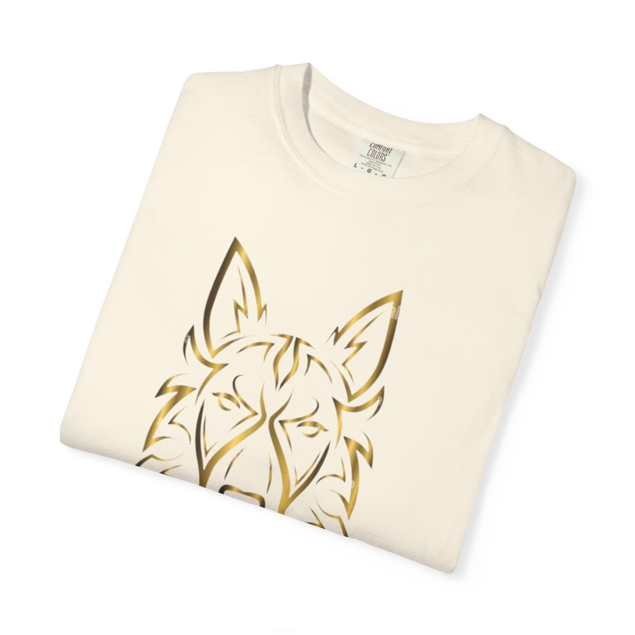 The Angel Wolf Adult T-Shirt — Gold Line Art Graphic Tee