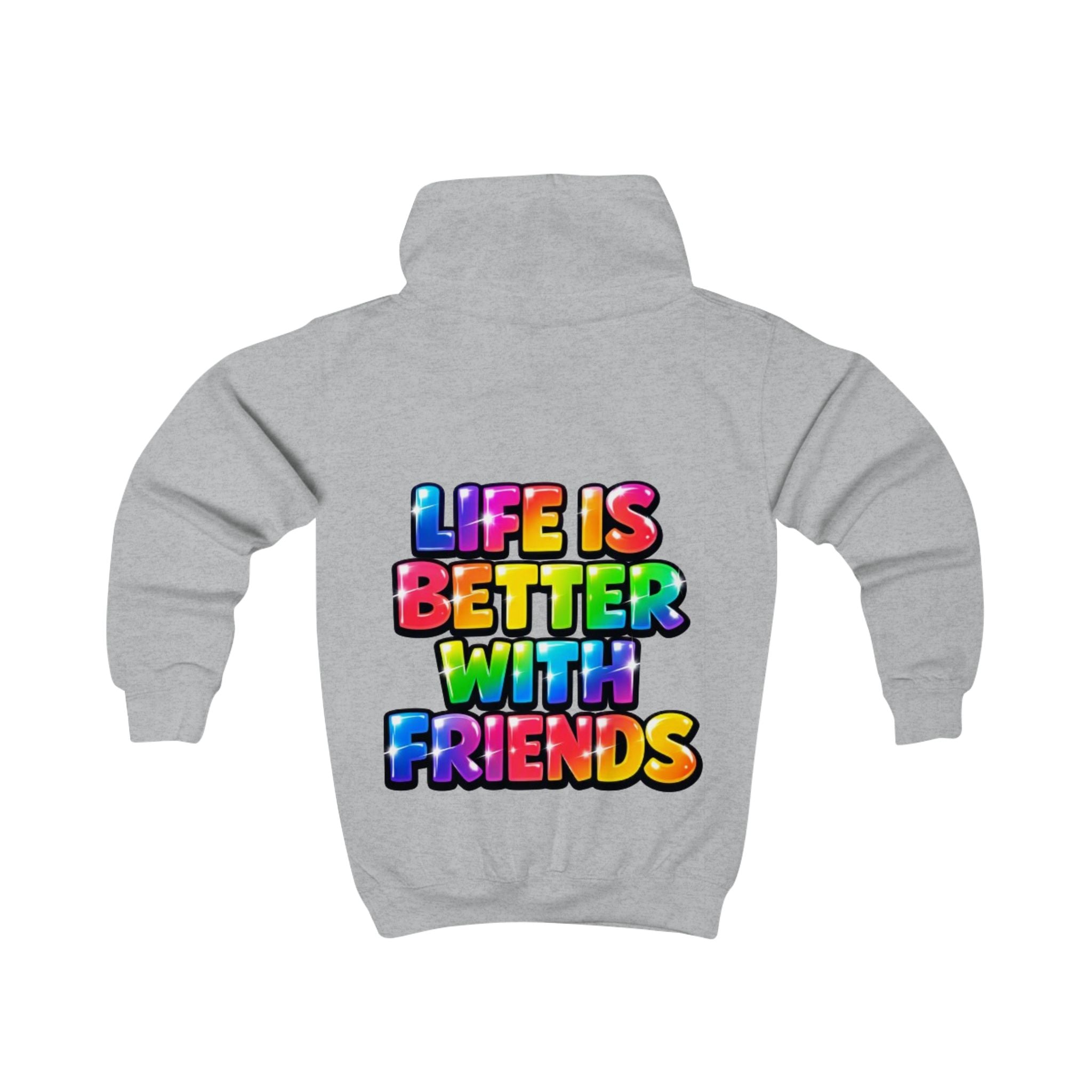 Kids Hoodie — "Life Is Better With Friends" Colorful Graphic Hoodie for Children