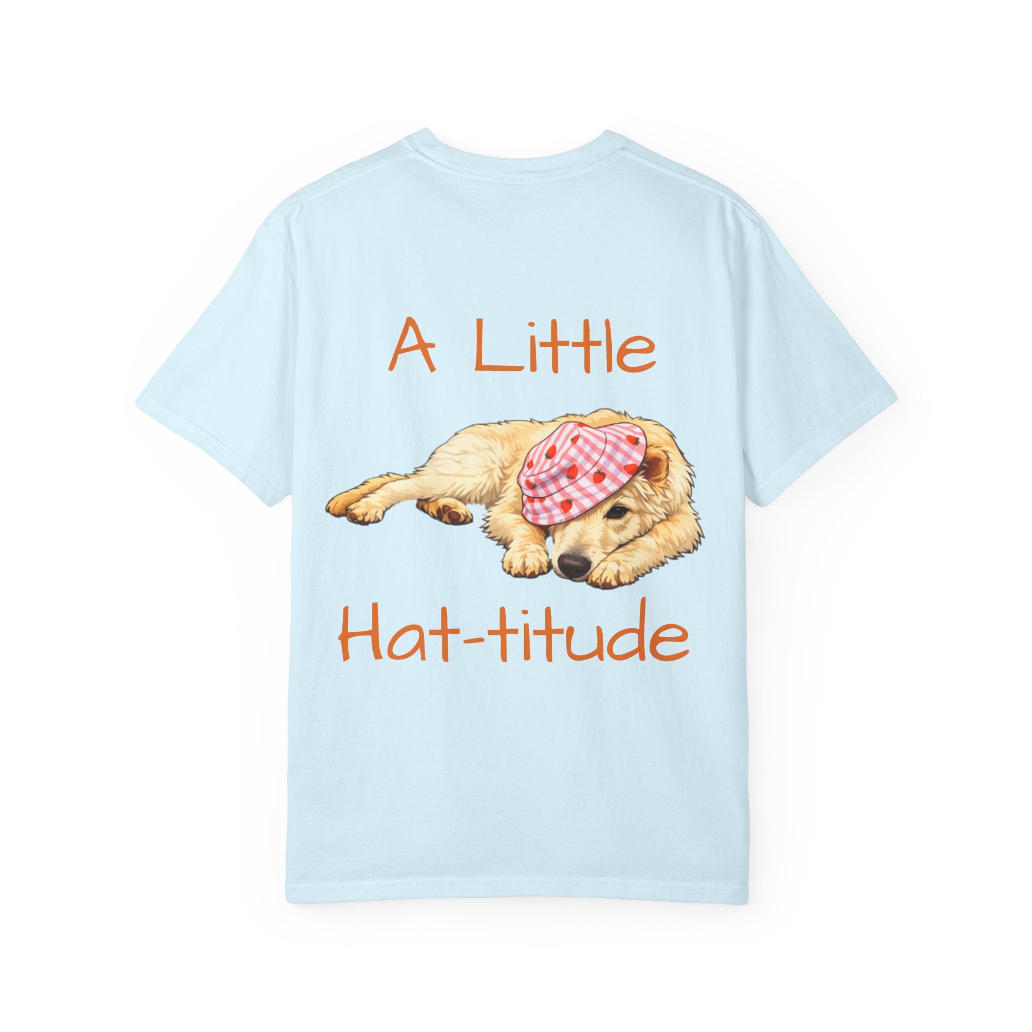 A Little Hat-Titude Puppy Adult T-Shirt | Cute Dog with Pink Hat, Paw Print