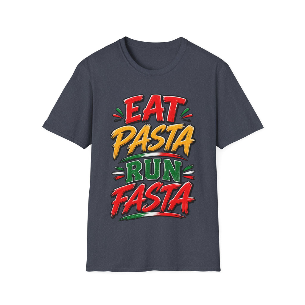 Eat Pasta Run Fasta Adult T-Shirt — Funny Italian Food & Running Graphic Tee