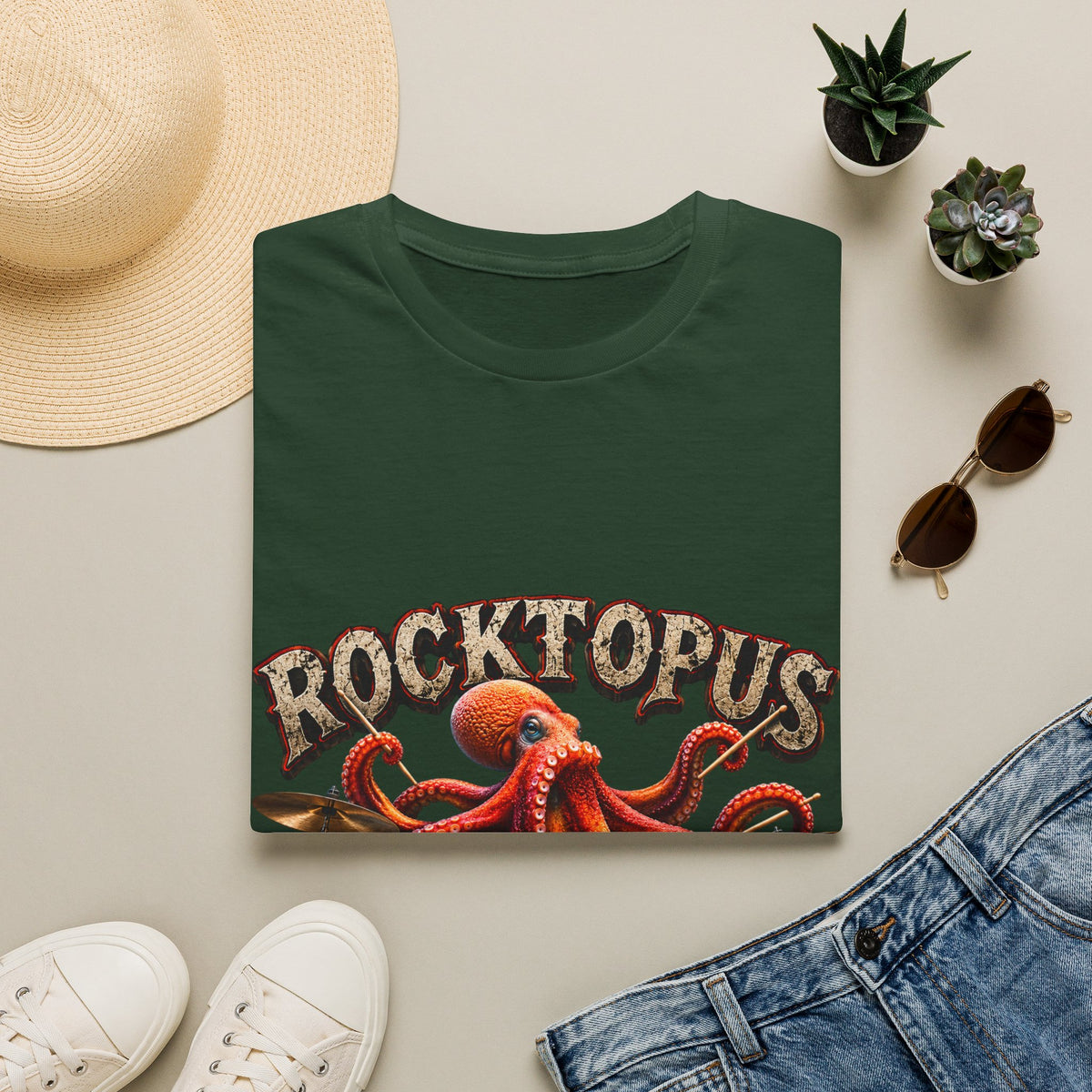 Rocktopus Drummer Adult T-Shirt — Octopus Band Vintage Rock Tee