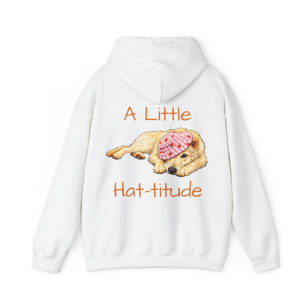 A Little Hat-Titude Puppy Illustration Adult Hoodie | Cute Dog Paw Chest Print