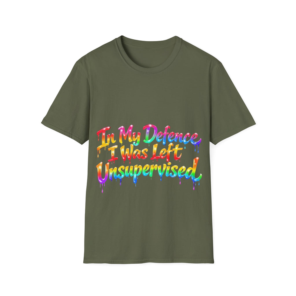 In My Defense I Was Left Unsupervised Adult T-Shirt – Funny Rainbow Casual Tee for Women & Men