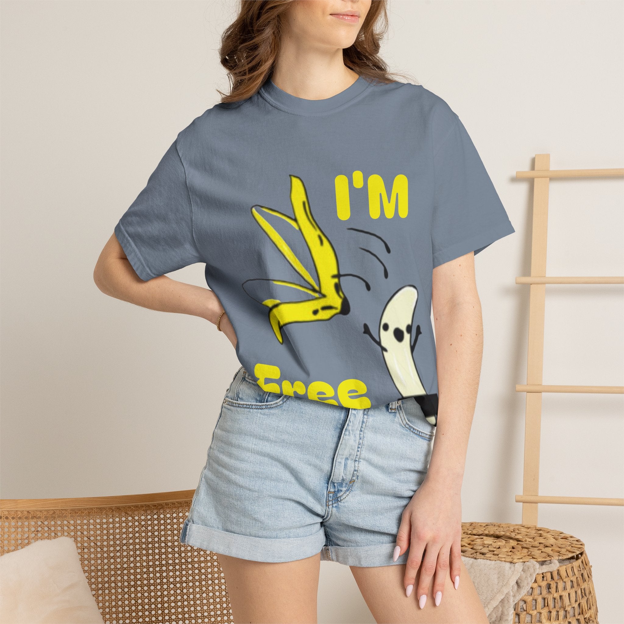 Banana Skateboard Adult T-Shirt — "I’m Free" Cute Skateboarding Banana Graphic Tee