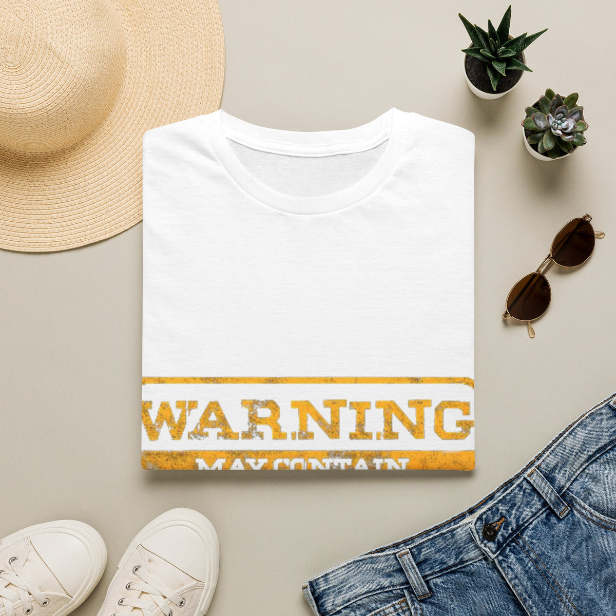 Adult T-Shirt — "WARNING: May Contain Alcohol" Distressed Graphic Tee