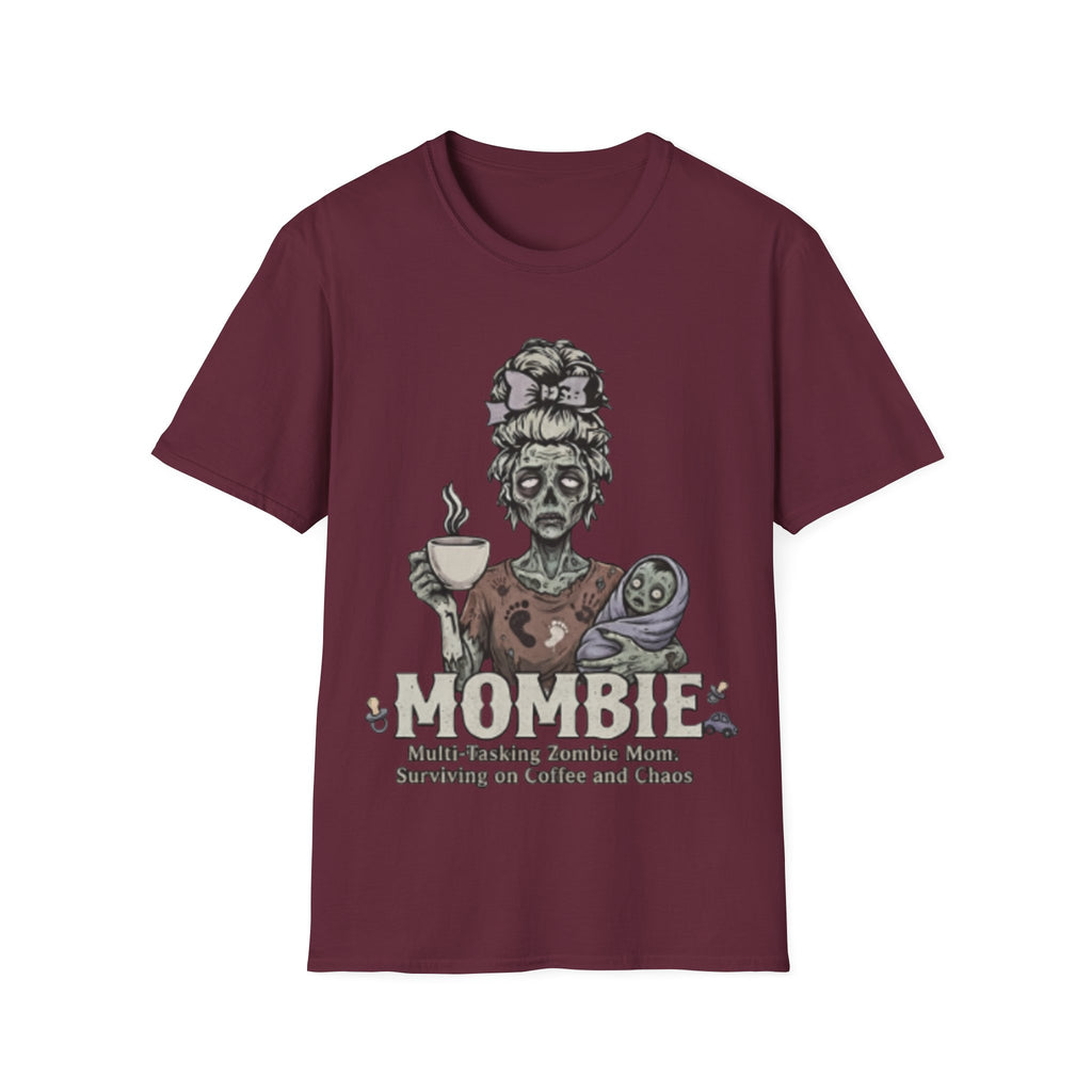 Mombie Adult T-Shirt – Funny Zombie Coffee Tee for Halloween & Horror Fans