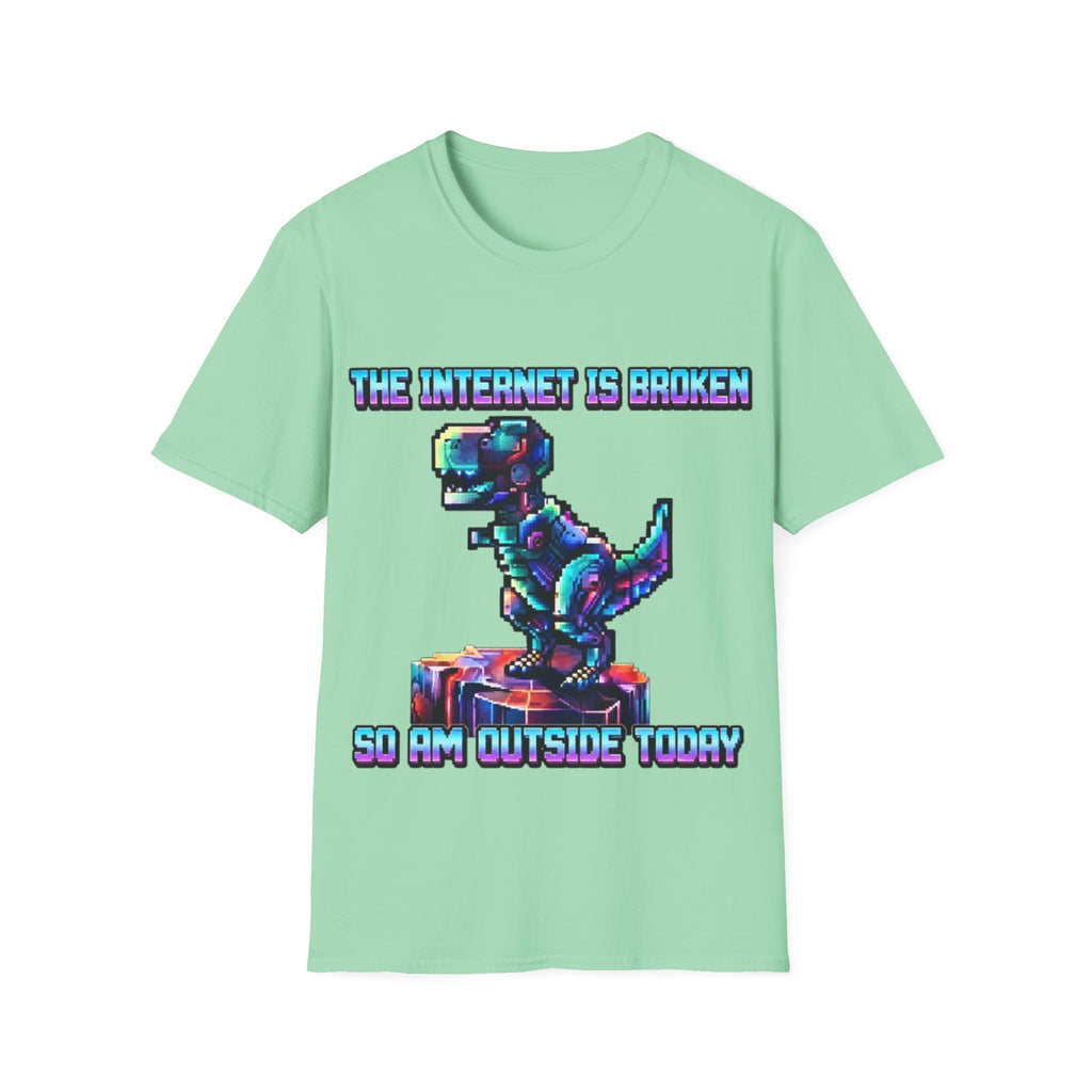 Internet Is Broke Adult  T-Shirt — Retro Pixel Dino "So Am I" Graphic Tee