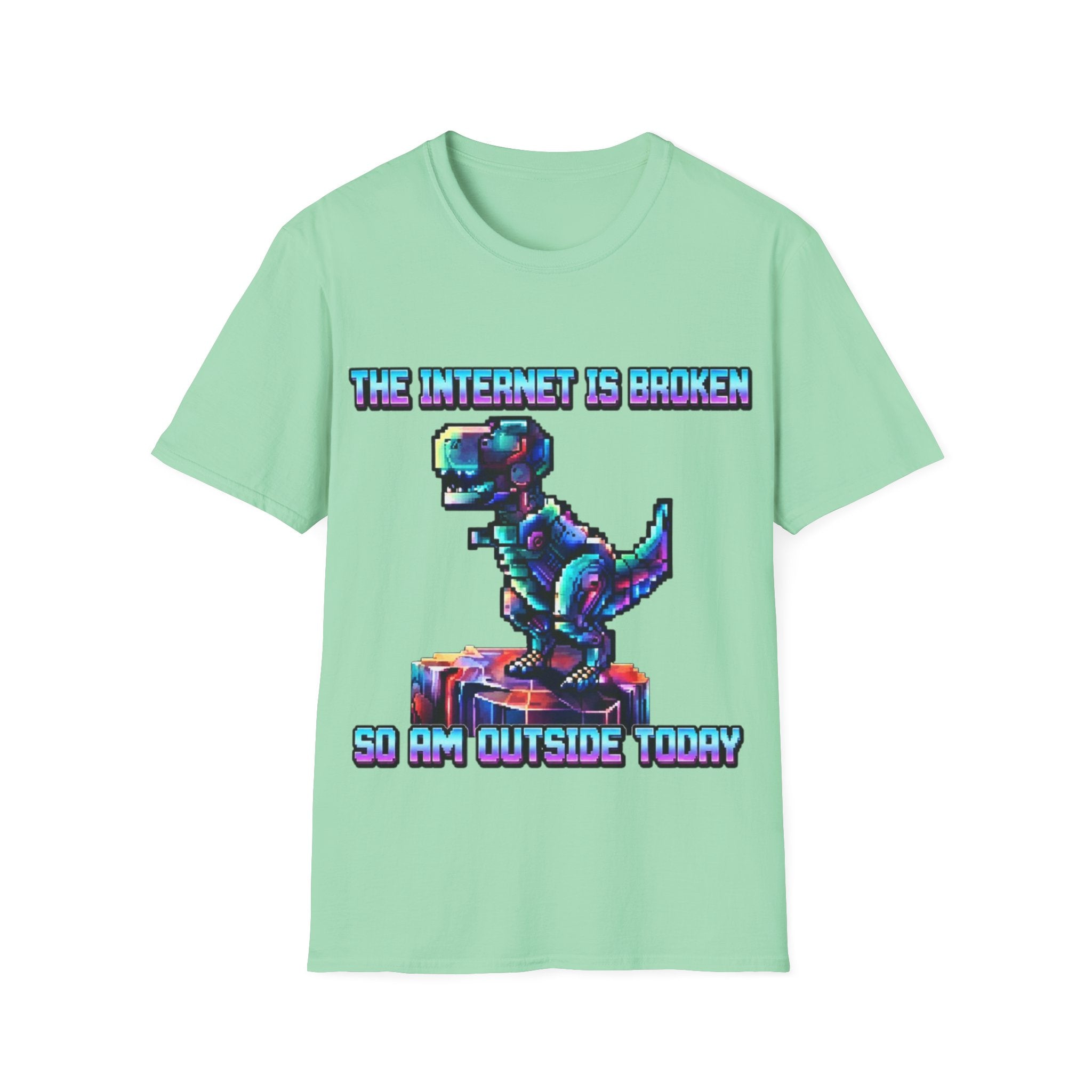 Internet Is Broke Adult  T-Shirt — Retro Pixel Dino "So Am I" Graphic Tee