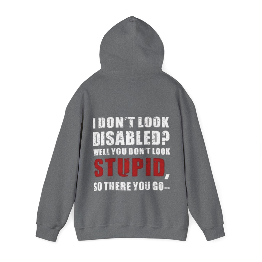 Adult Hoodie — “I Don’t Look Disabled? When You Don’t Look STUPID” Graphic Back Print