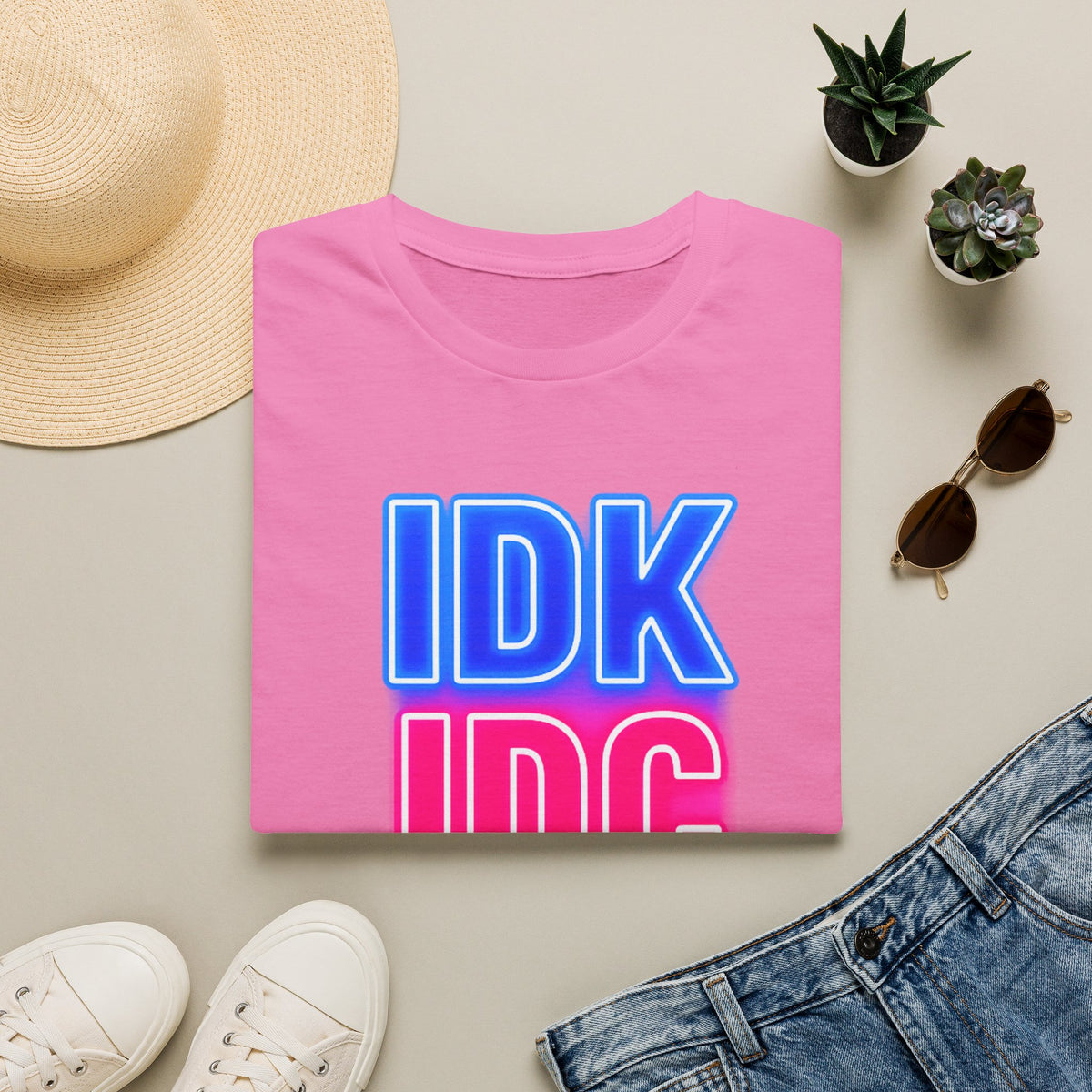 IDK IDC Dilligaf Graphic Adult T-Shirt – Neon Retro Statement Tee
