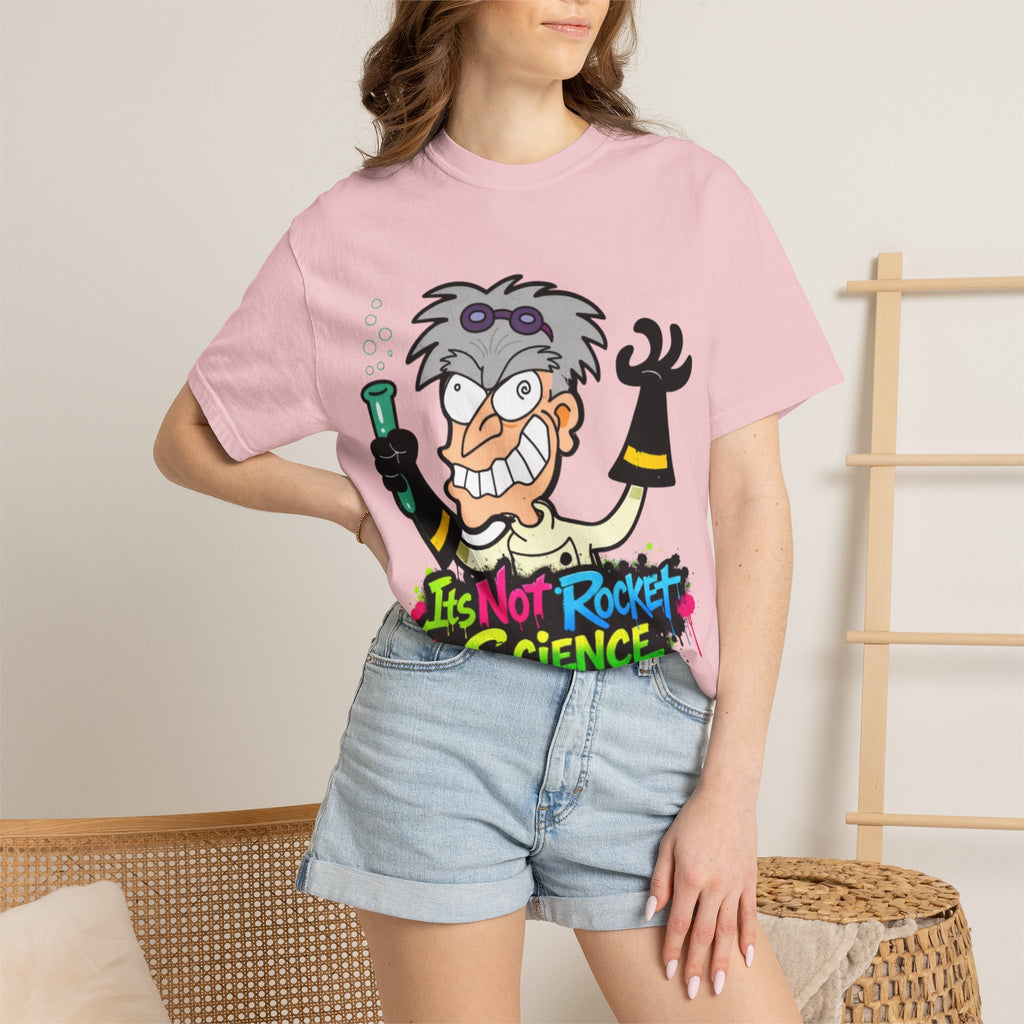 Science Cartoon  Adult T-Shirt — "It's Not Rocket Science" Lab Mad Scientist Tee
