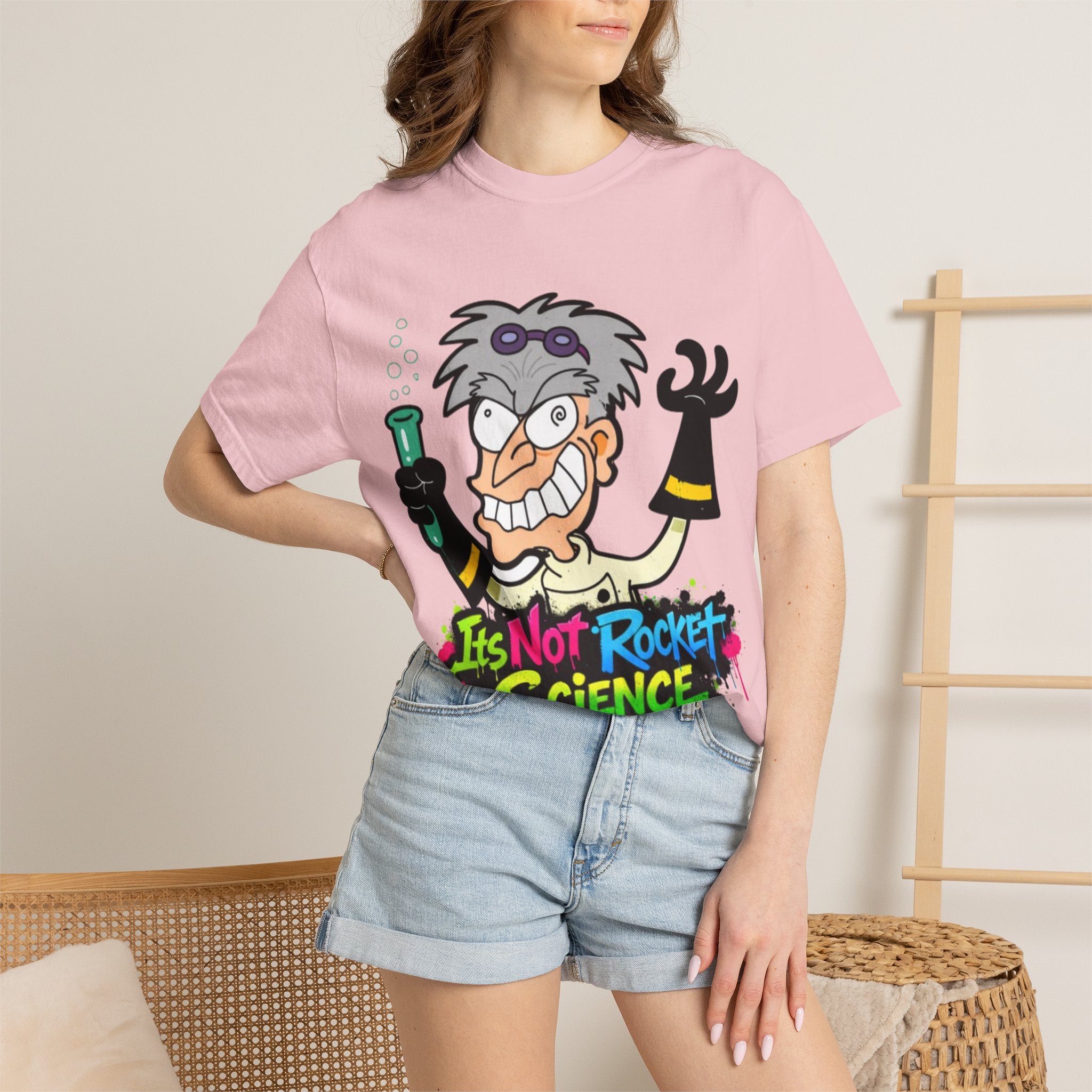 Science Cartoon  Adult T-Shirt — "It's Not Rocket Science" Lab Mad Scientist Tee