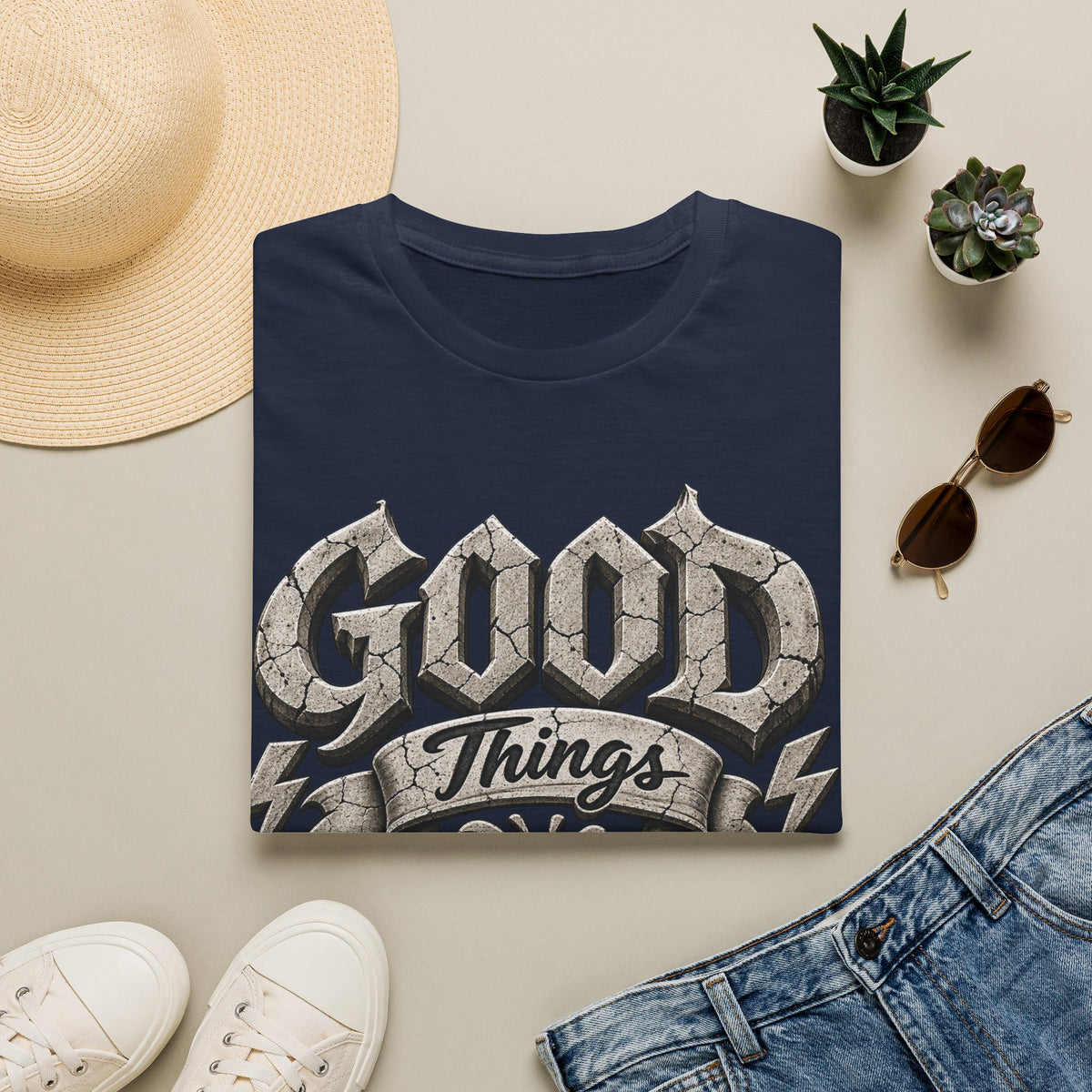 Adult T-Shirt — 'Good Things Take Time' Vintage Script Graphic Tee