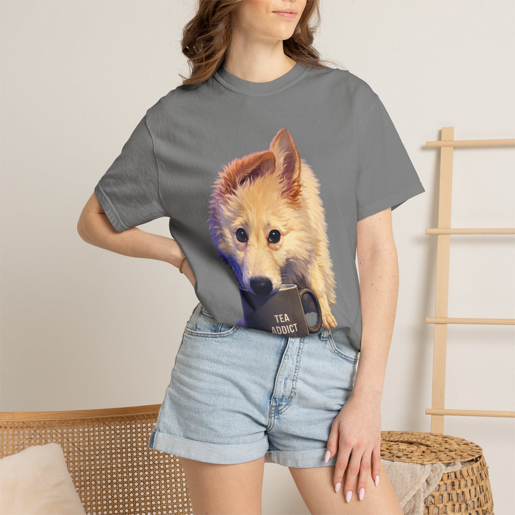 Tea Addict Puppy tee | Tyra Illustration Adult T-Shirt