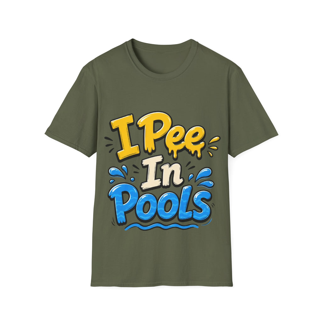 Funny "I Pee in Pools" Adult T-Shirt — Humorous Summer Pool Party Tee