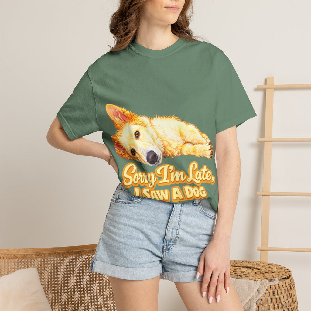 Dog Lover Adult T-Shirt — “Sorry I’m Late, I Saw a Dog” Graphic Tee