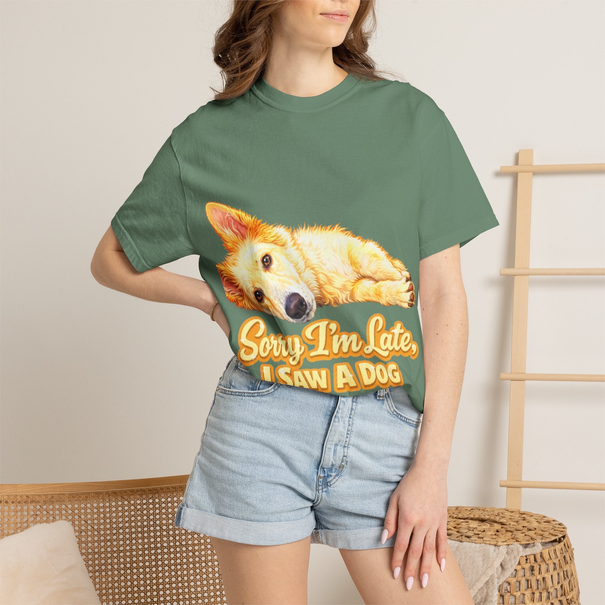 Dog Lover Adult T-Shirt — “Sorry I’m Late, I Saw a Dog” Graphic Tee