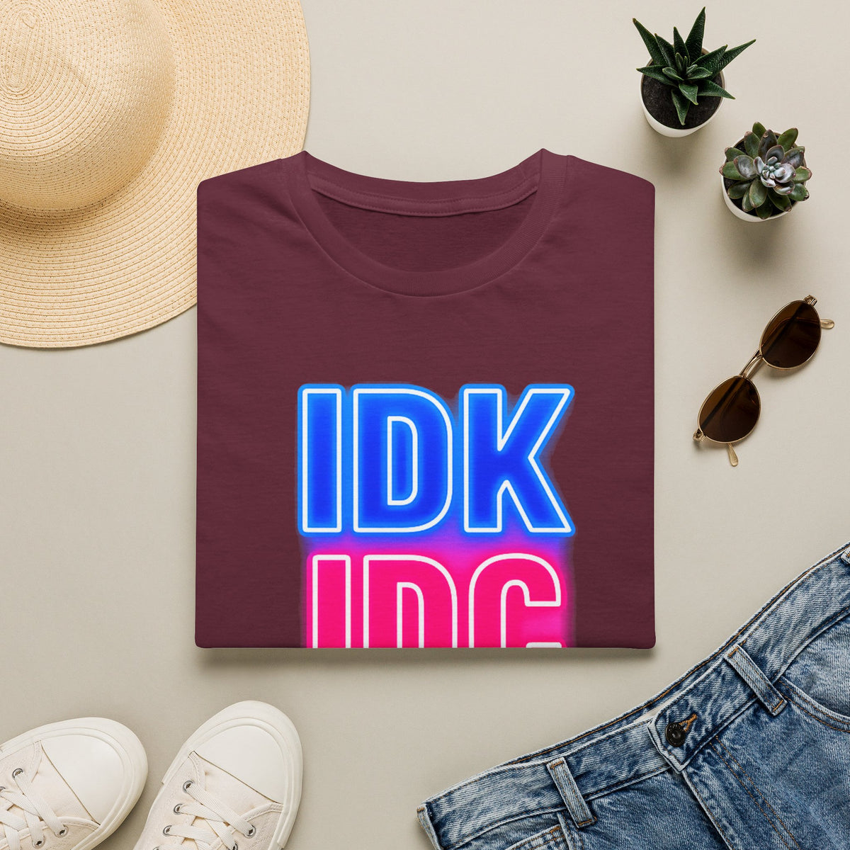 IDK IDC Dilligaf Graphic Adult T-Shirt – Neon Retro Statement Tee