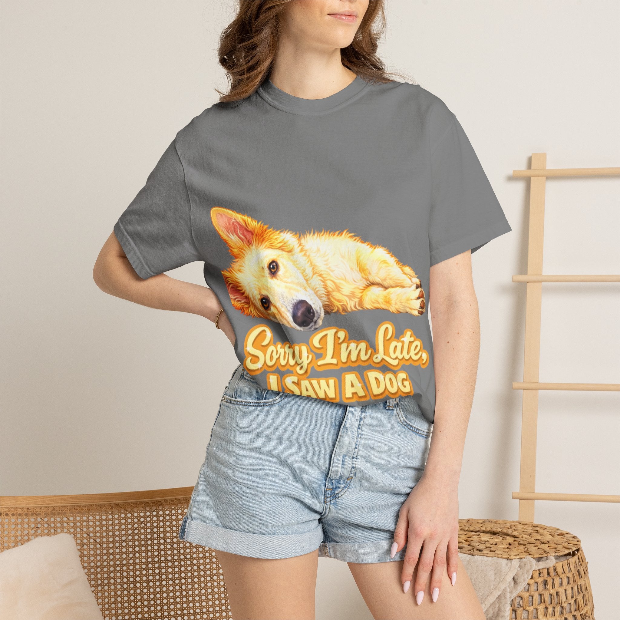 Dog Lover Adult T-Shirt — “Sorry I’m Late, I Saw a Dog” Graphic Tee