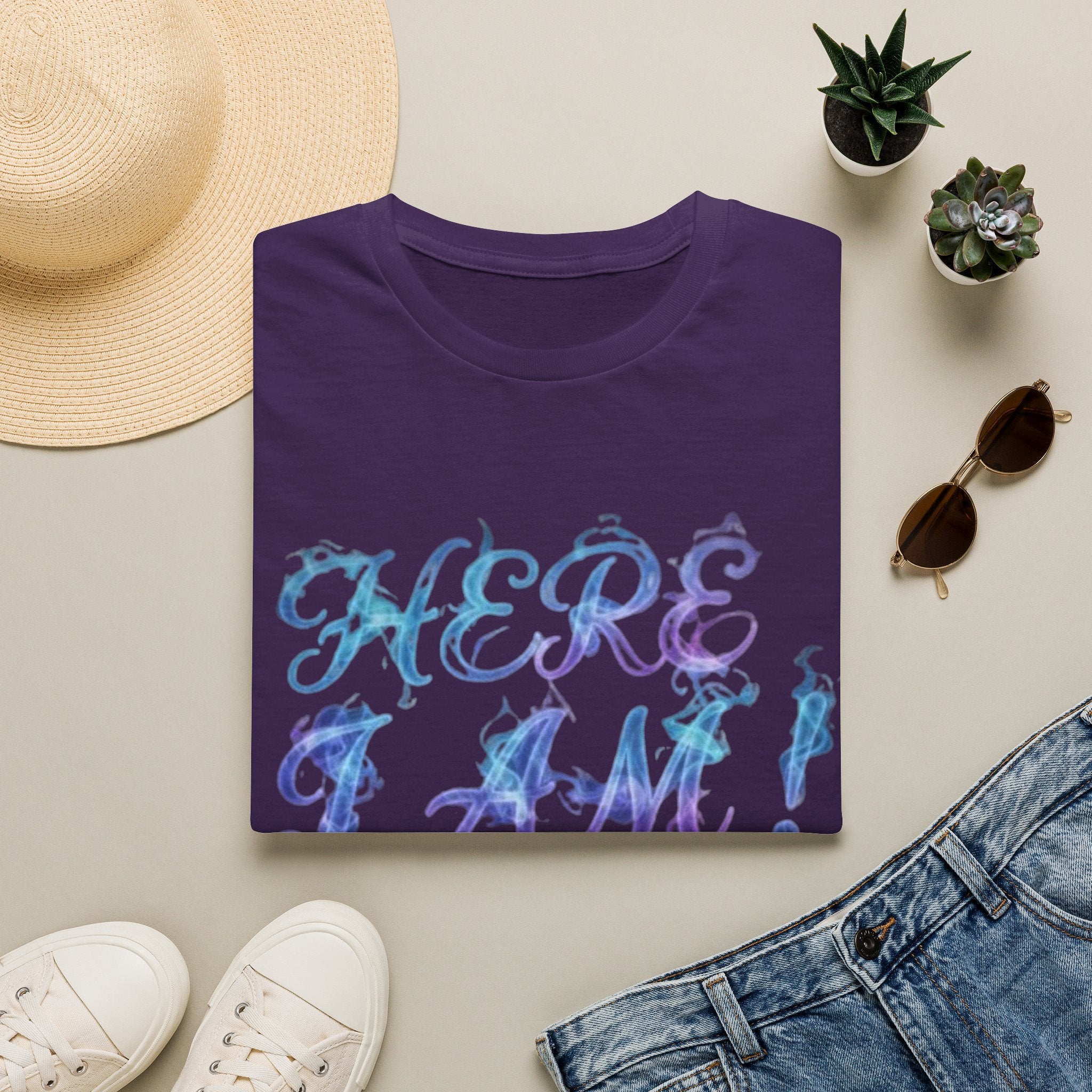 Adult T-Shirt — "Here I Am! What Are Your Other 2 Wishes?" Floral Script Graphic Tee