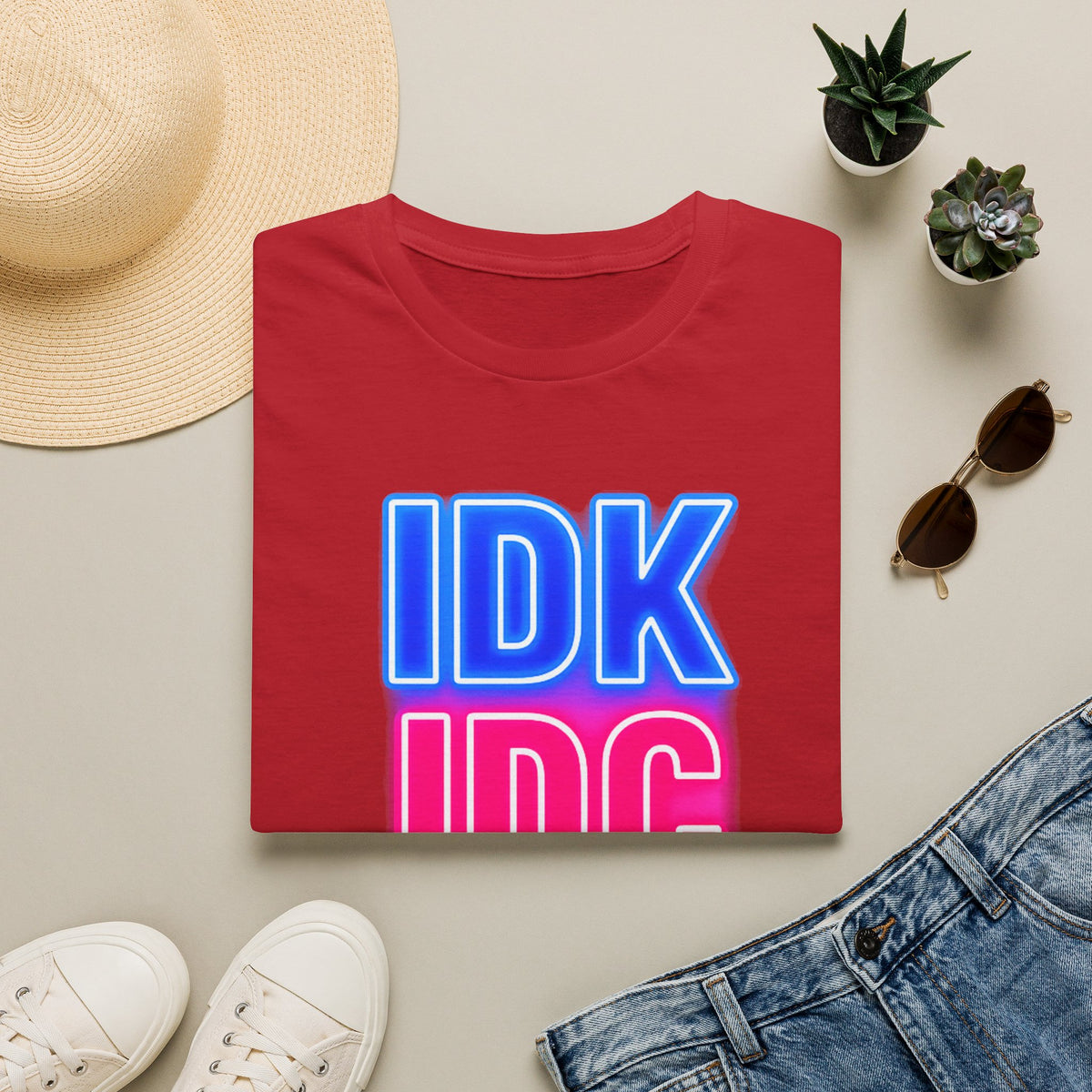 IDK IDC Dilligaf Graphic Adult T-Shirt – Neon Retro Statement Tee