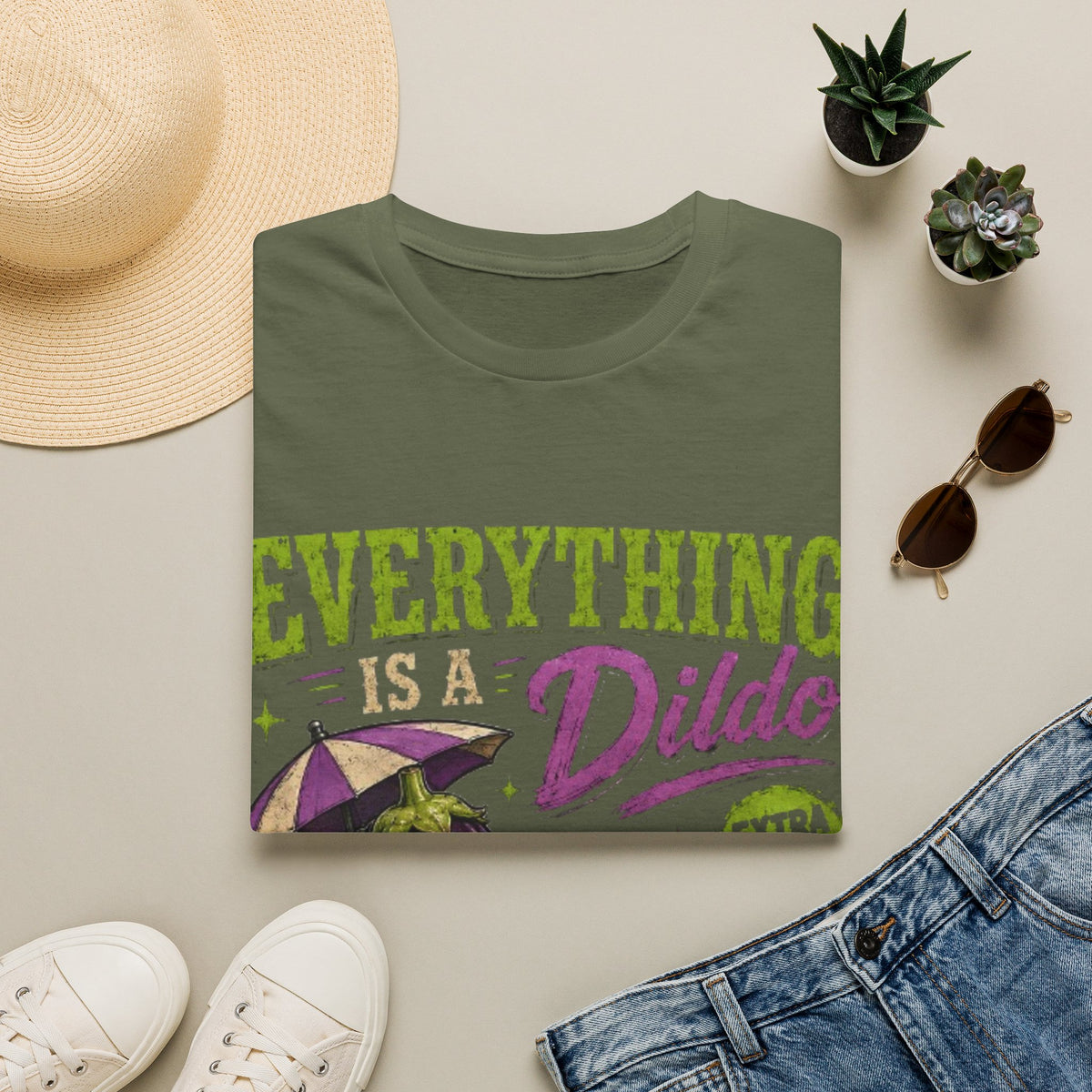 Graphic Adult T‑Shirt — "Everything Is a Dildo" Humorous Eggplant Design