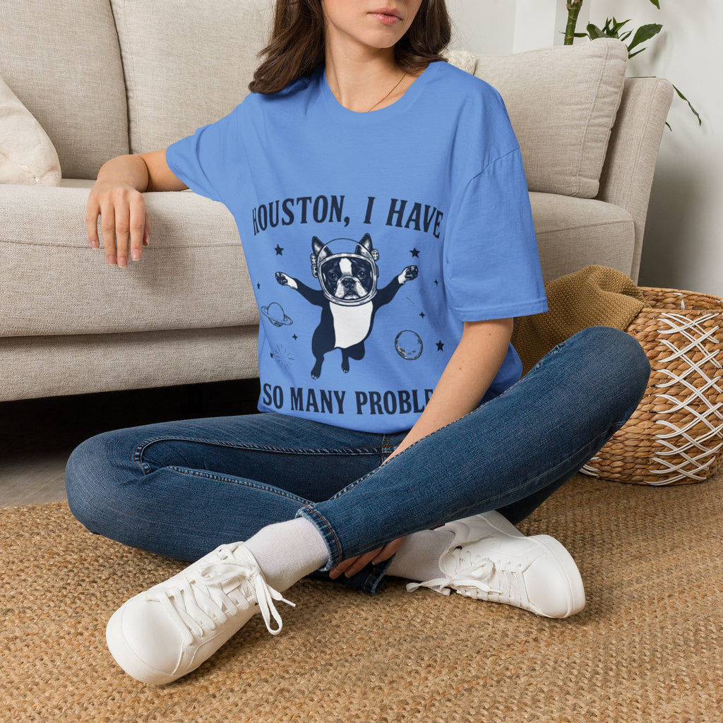 Adult T-Shirt — "Houston, I Have So Many Problems" Astronaut Dog Graphic Tee