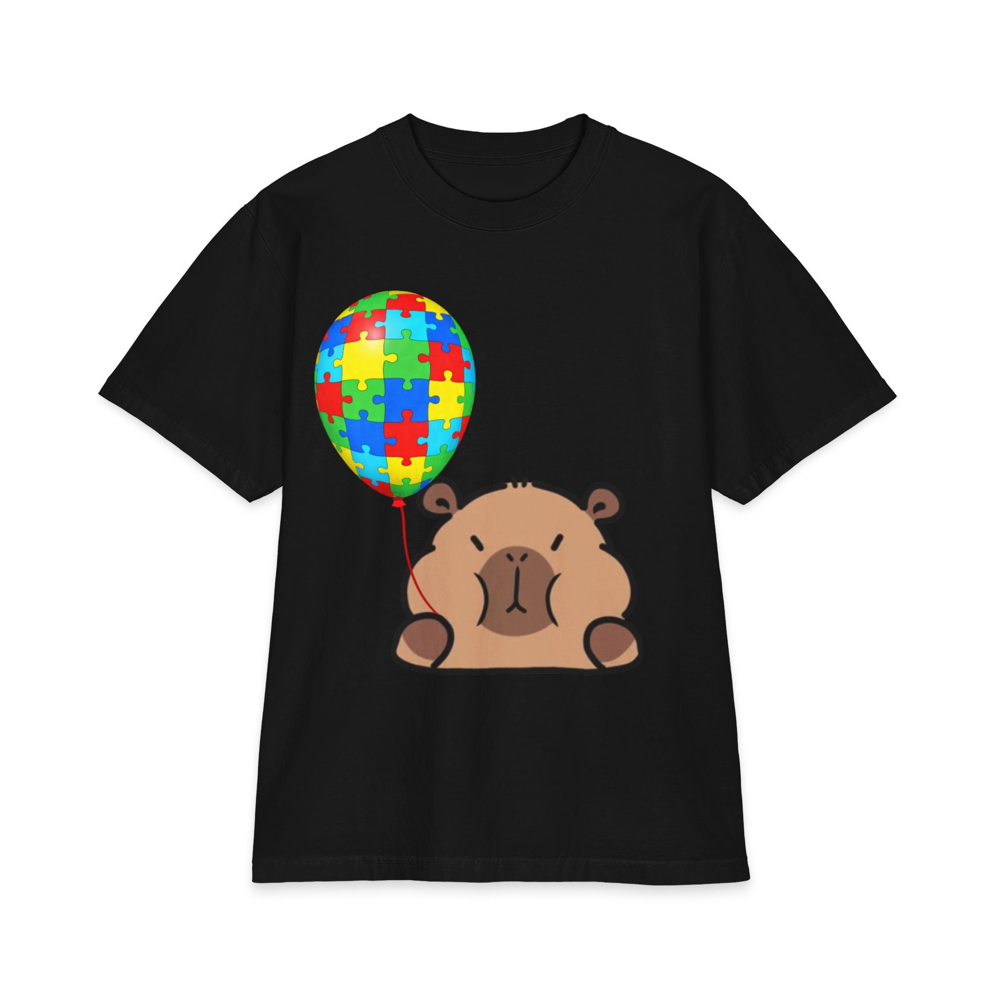 Bear with Puzzle Balloon Adult T-Shirt | Autism Awareness, Cute Cartoon Tee