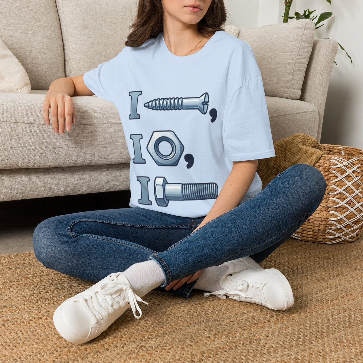 Screw, Nut & Bolt Graphic Adult T-Shirt — I (screw), I (nut), I (bolt) Novelty Tee