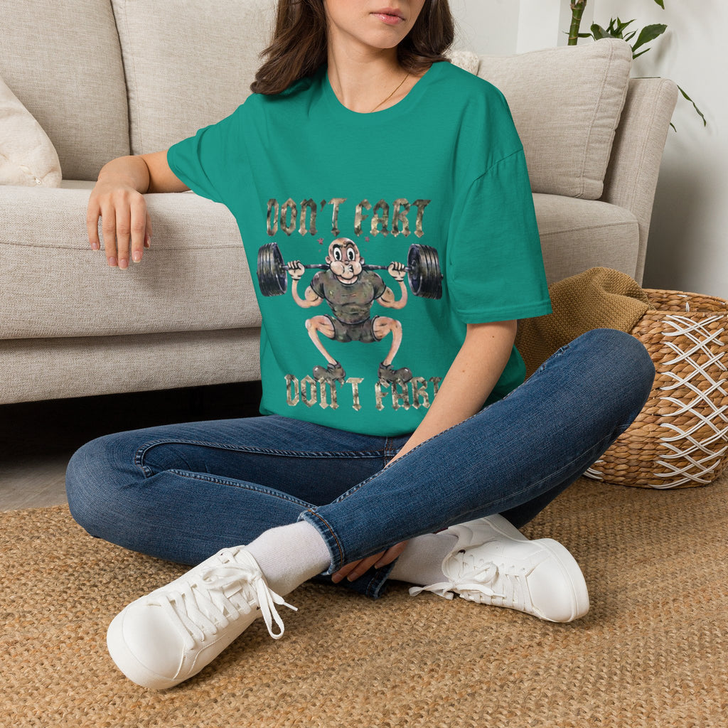 Don't Fart Weightlifting  Adult T‑Shirt — Funny Gym Workout Tee