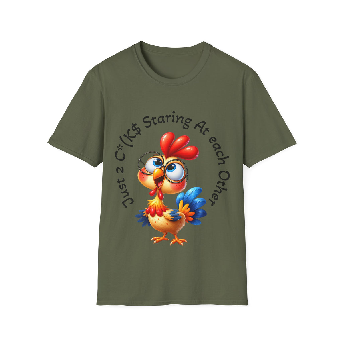 Chicken Cartoon Adult T-Shirt — "Staring At Each Other" Cute Funny Graphic Tee
