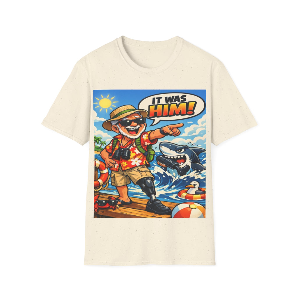 Adult T-Shirt — Retro Vacation Shark 'It Was Him!' Graphic Tee
