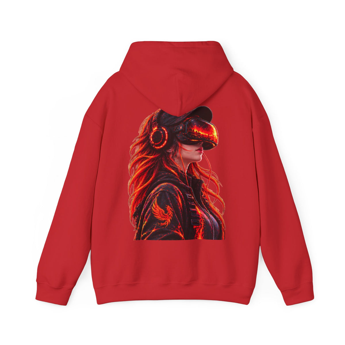 VR Headset Adult Hoodie — Futuristic Gamer Portrait Graphic Hooded Sweatshirt
