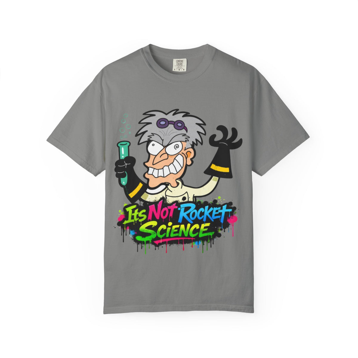 Science Cartoon  Adult T-Shirt — "It's Not Rocket Science" Lab Mad Scientist Tee