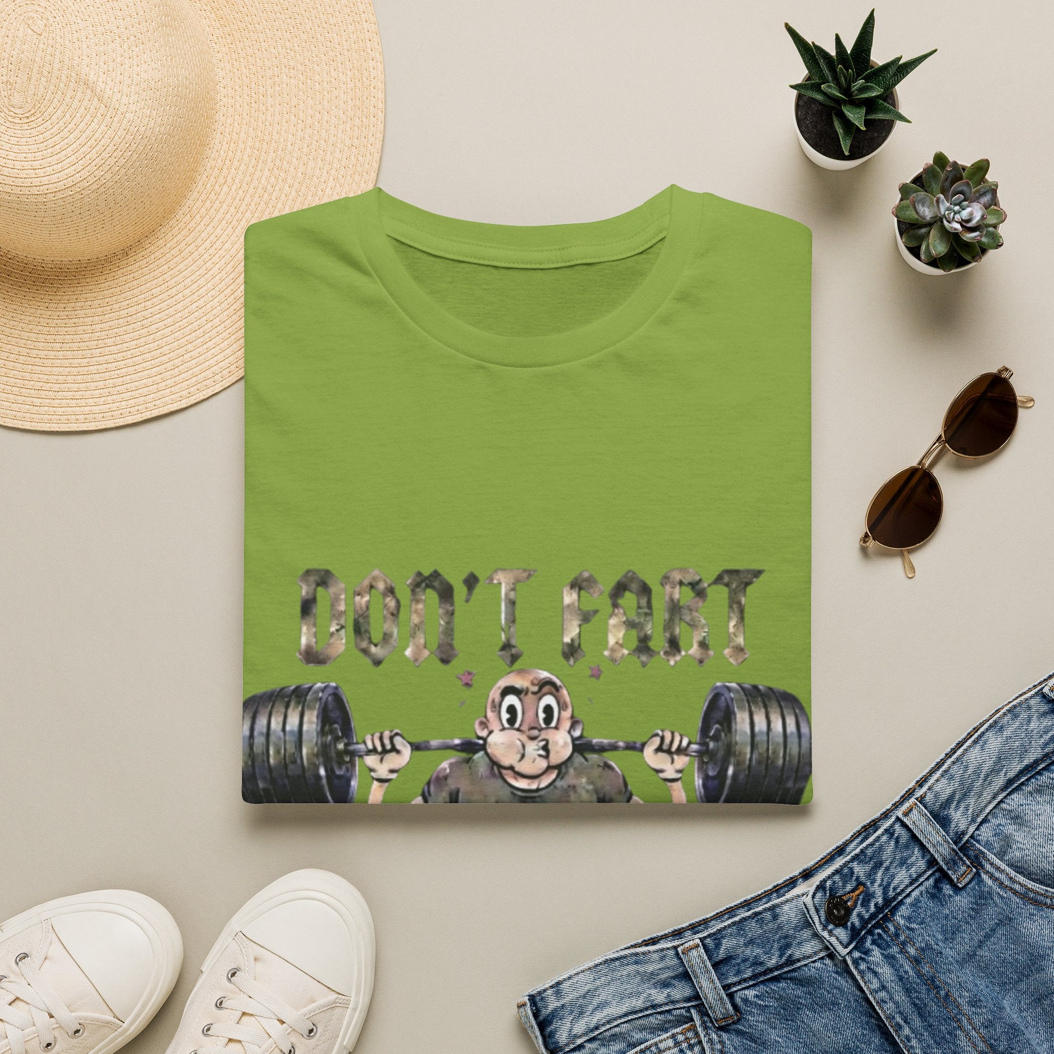 Don't Fart Weightlifting  Adult T‑Shirt — Funny Gym Workout Tee