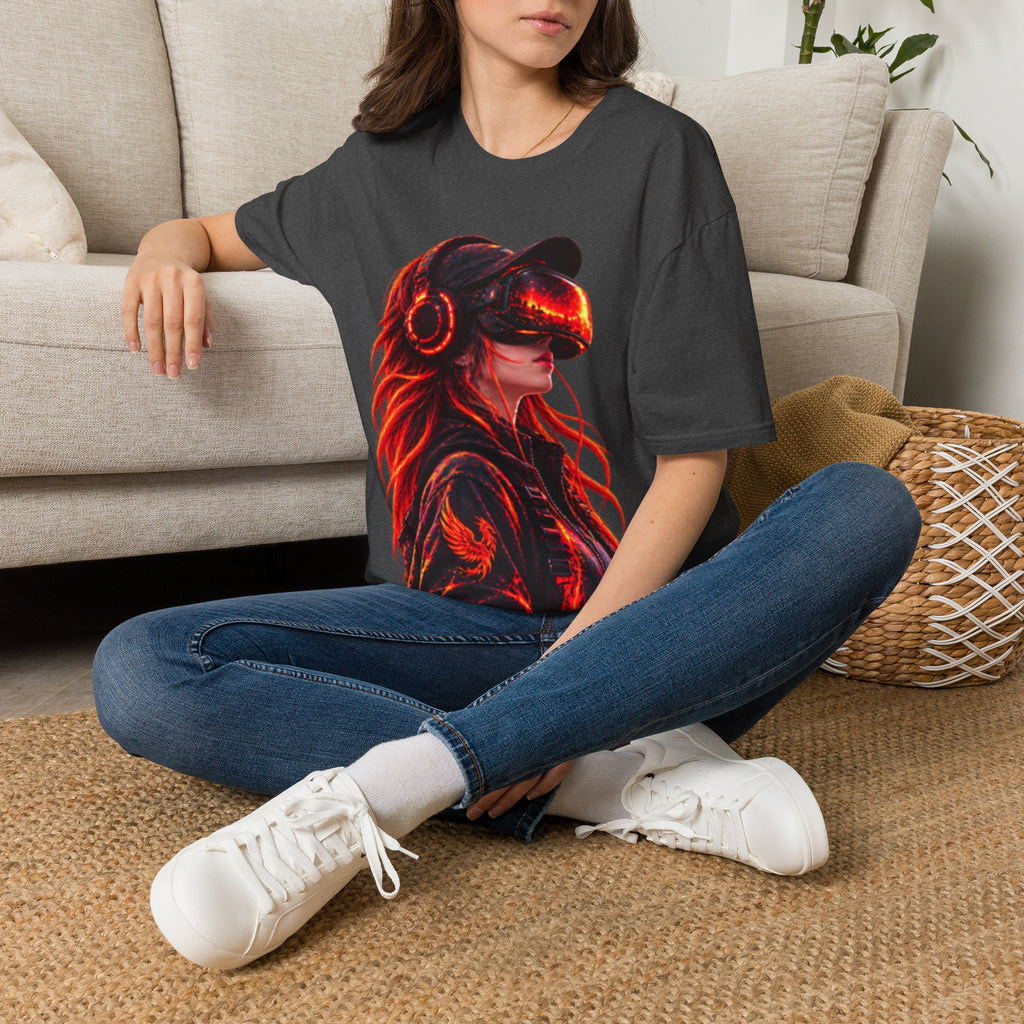 VR Girl Graphic Adult T-Shirt — Neon Cyberpunk Virtual Reality Tee