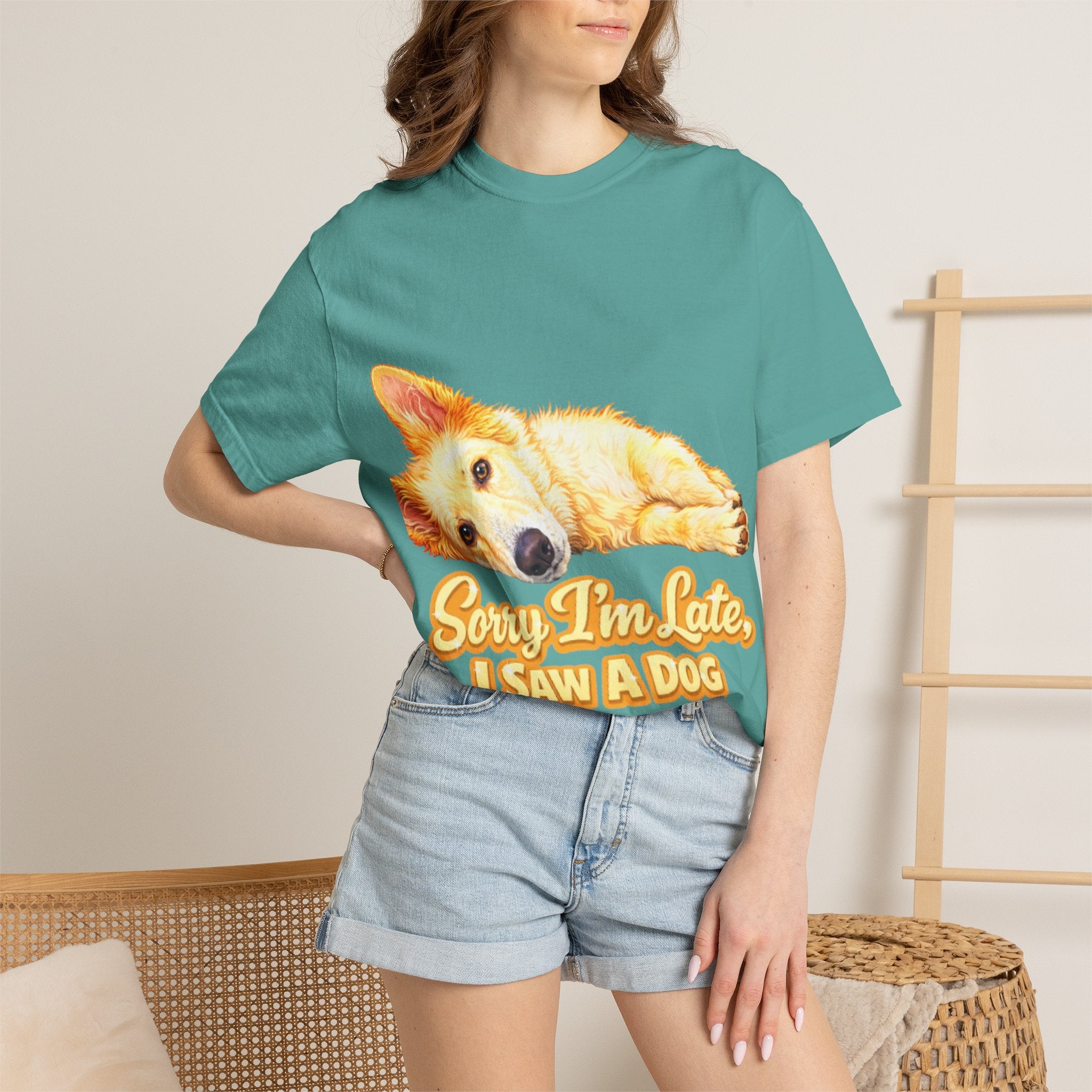 Dog Lover Adult T-Shirt — “Sorry I’m Late, I Saw a Dog” Graphic Tee