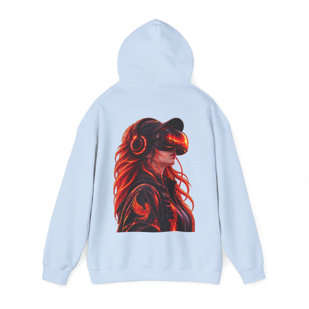 VR Headset Adult Hoodie — Futuristic Gamer Portrait Graphic Hooded Sweatshirt