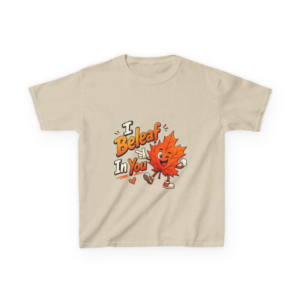 Kids Tee — "I Beleaf In You" Cute Autumn Leaf Motivational Shirt