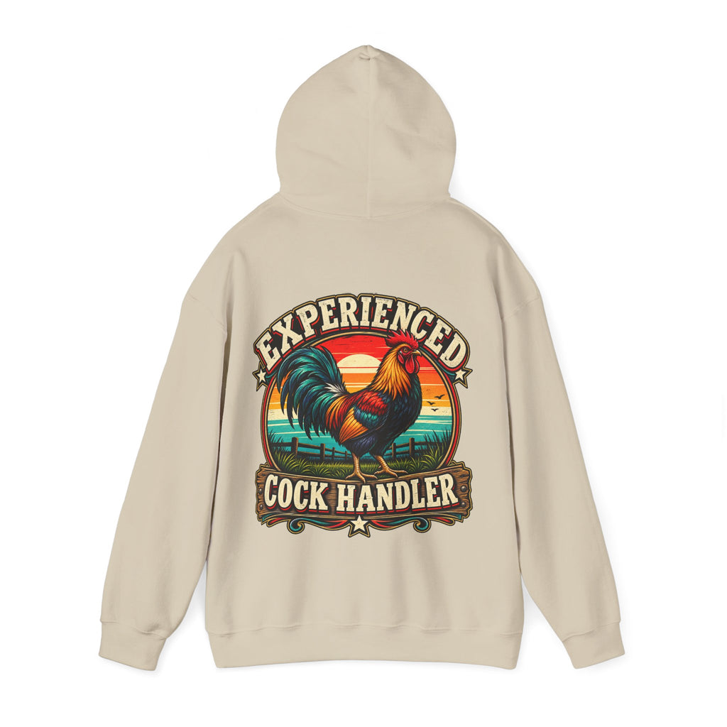 Adult Hoodie — "Experienced Cock Handler" Vintage Rooster Farm Humor Pullover