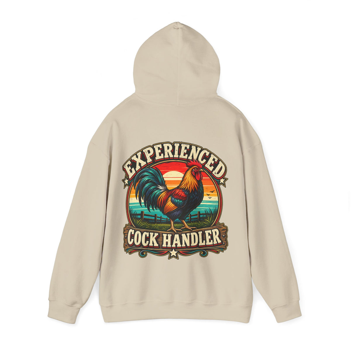 Adult Hoodie — "Experienced Cock Handler" Vintage Rooster Farm Humor Pullover