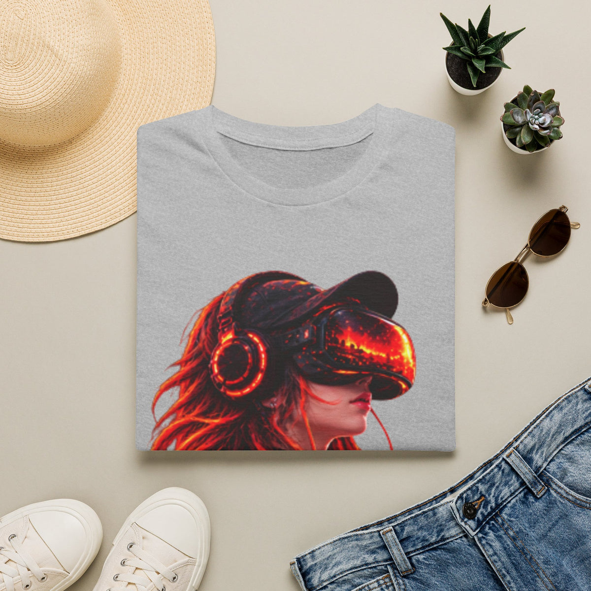 VR Girl Graphic Adult T-Shirt — Neon Cyberpunk Virtual Reality Tee